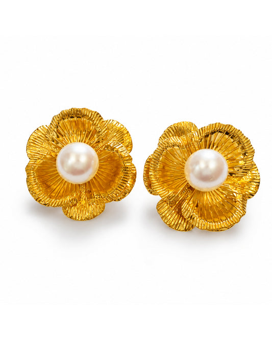 Golden Bloom Pearl Earrings