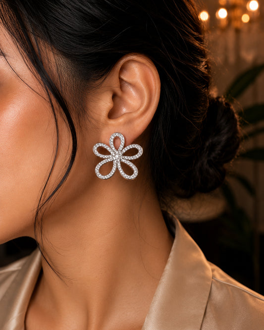 Rhinestone studded flower earrings