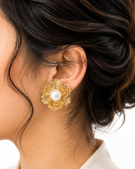 Golden Bloom Pearl Earrings