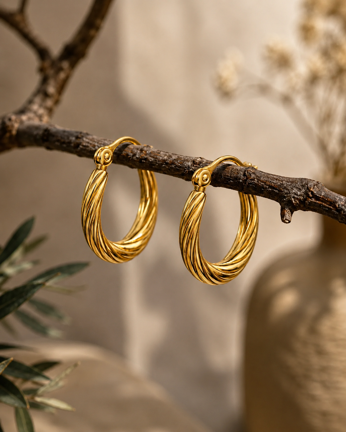 Oval Golden Hoops
