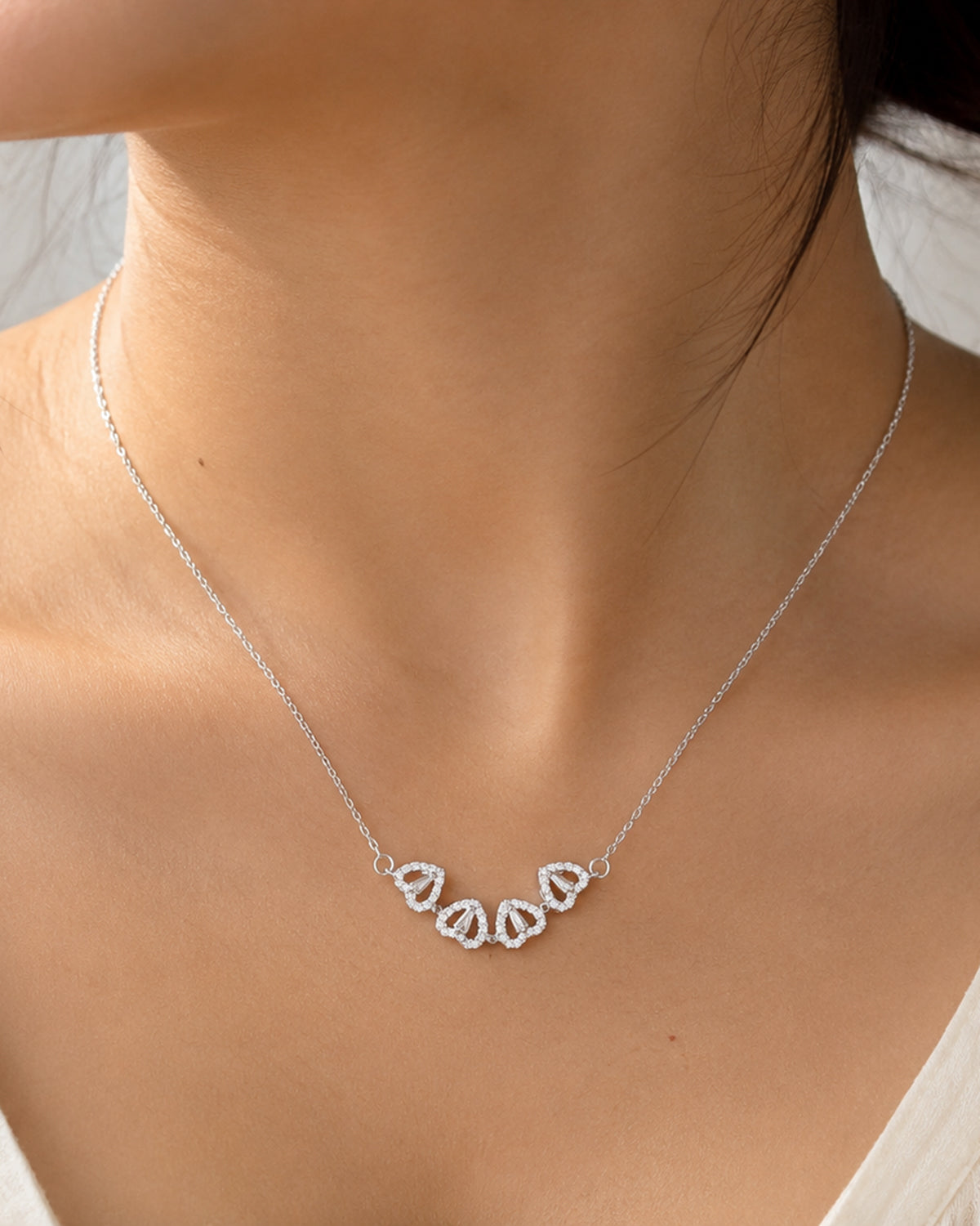 Crystal Heart Pendant chain- Silver