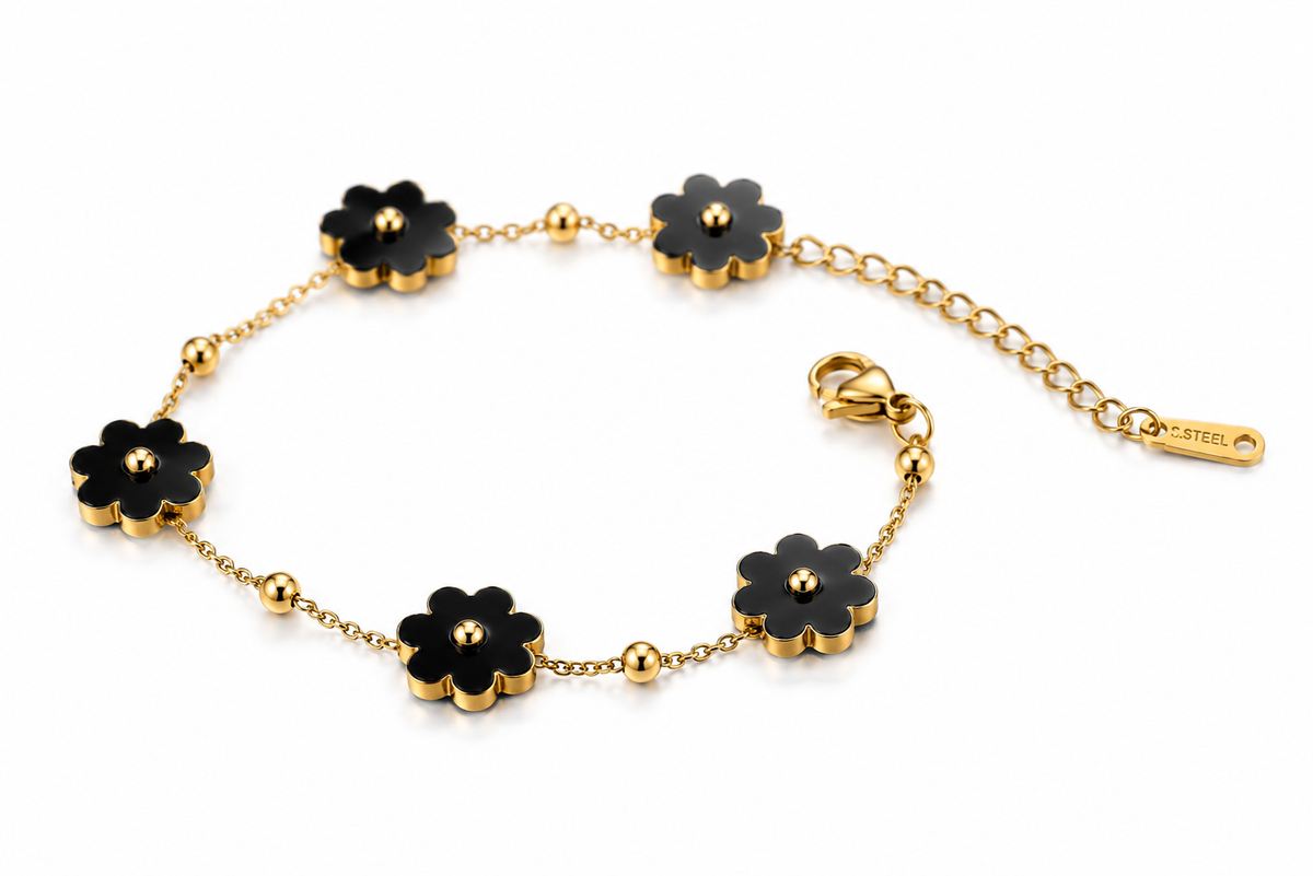 Black Flower Bracelet Chain