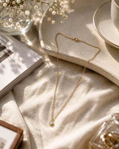 White stone drop pendant chain