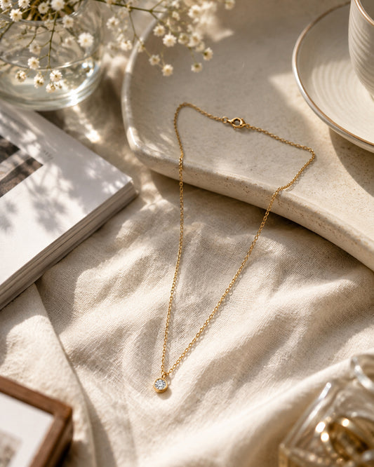 White stone drop pendant chain