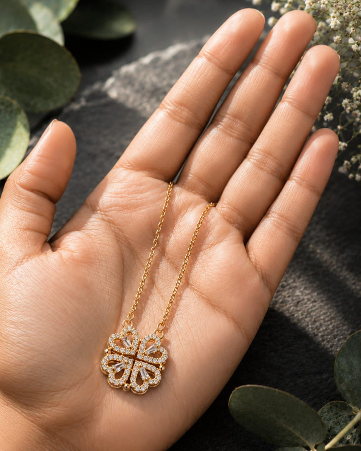 Crystal Heart Pendant chain-Gold