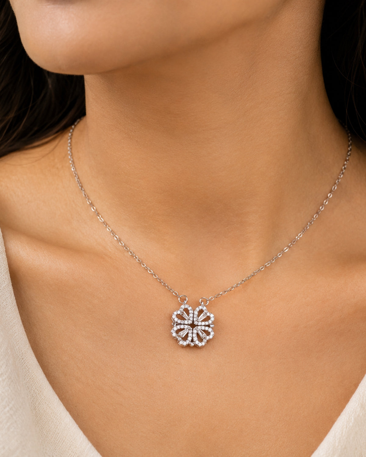 Crystal Heart Pendant chain- Silver