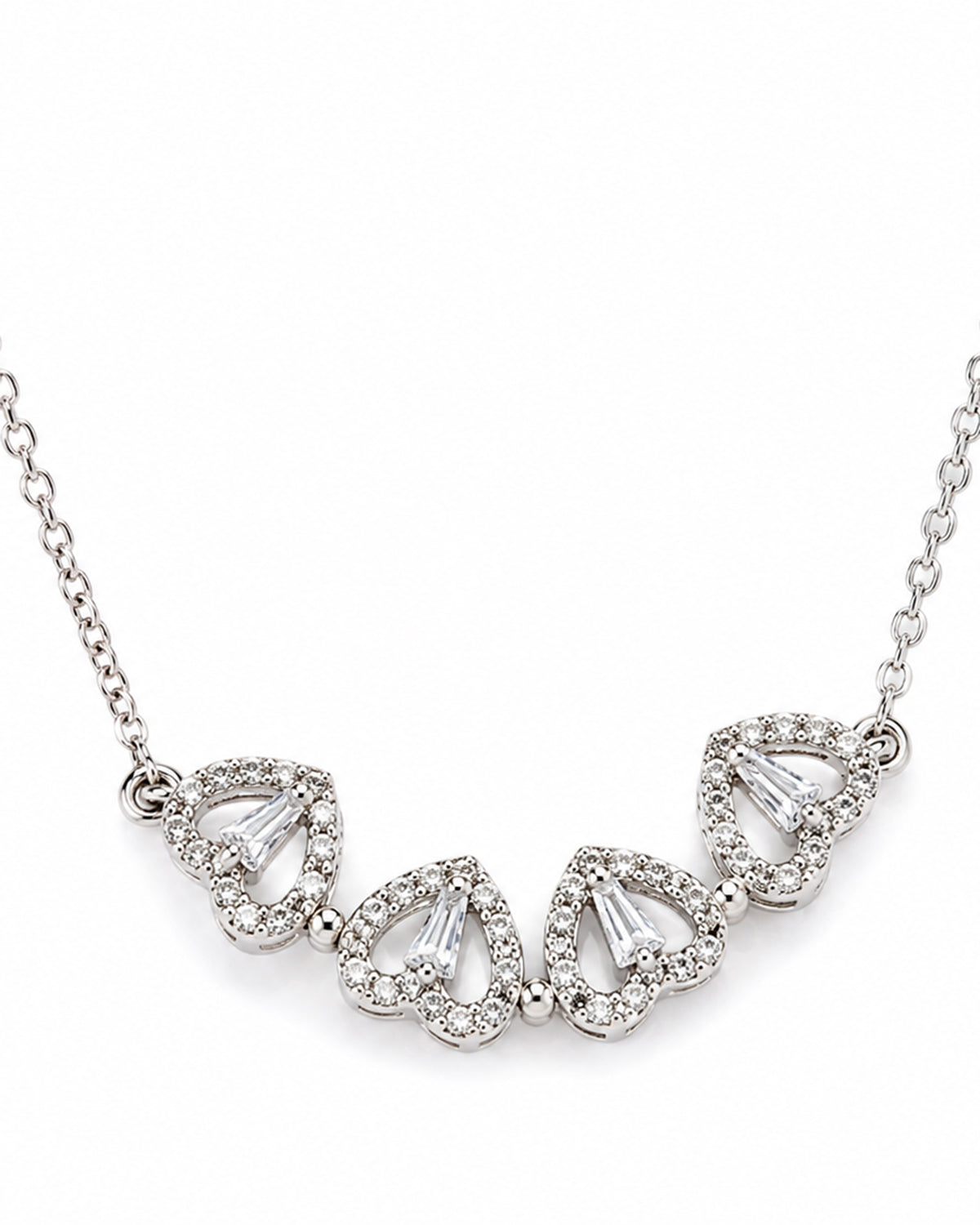 Crystal Heart Pendant chain- Silver