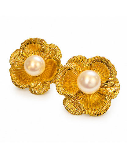Golden Bloom Pearl Earrings
