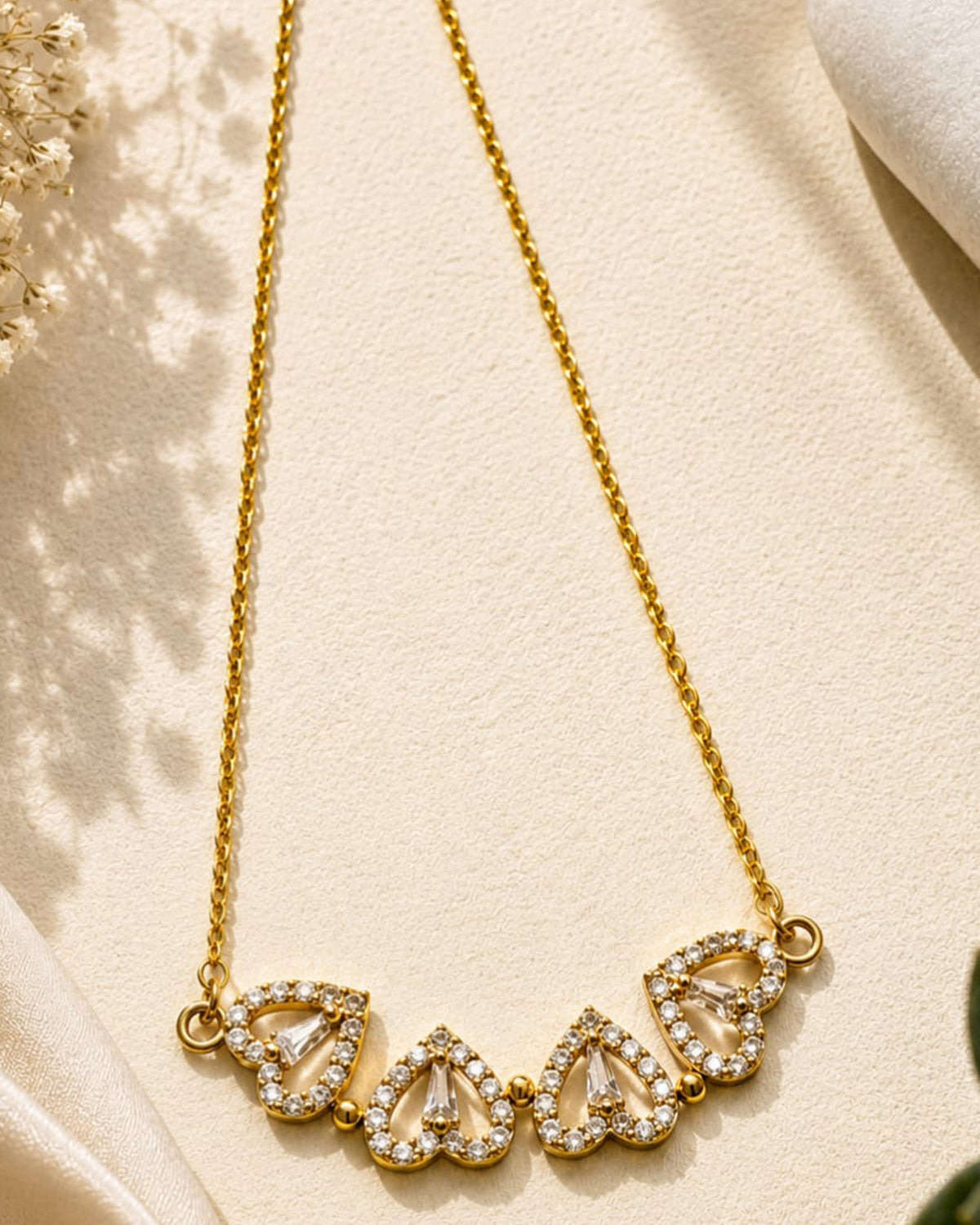 Crystal Heart Pendant chain-Gold