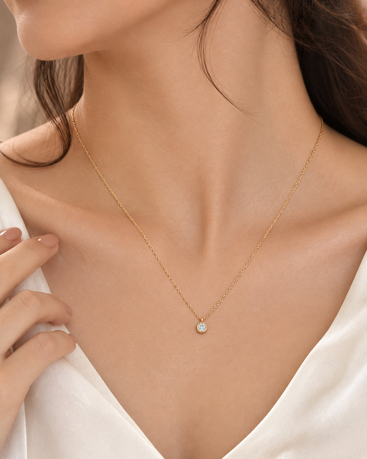White stone drop pendant chain