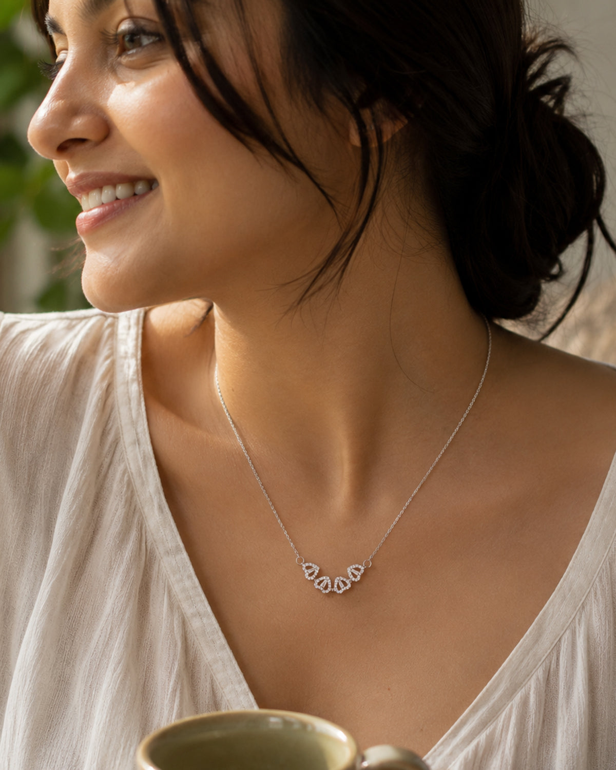 Crystal Heart Pendant chain- Silver