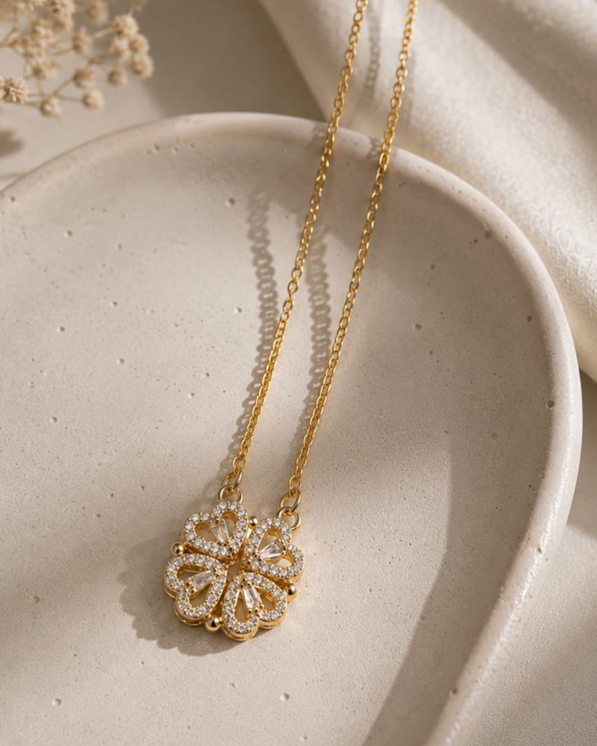 Crystal Heart Pendant chain-Gold