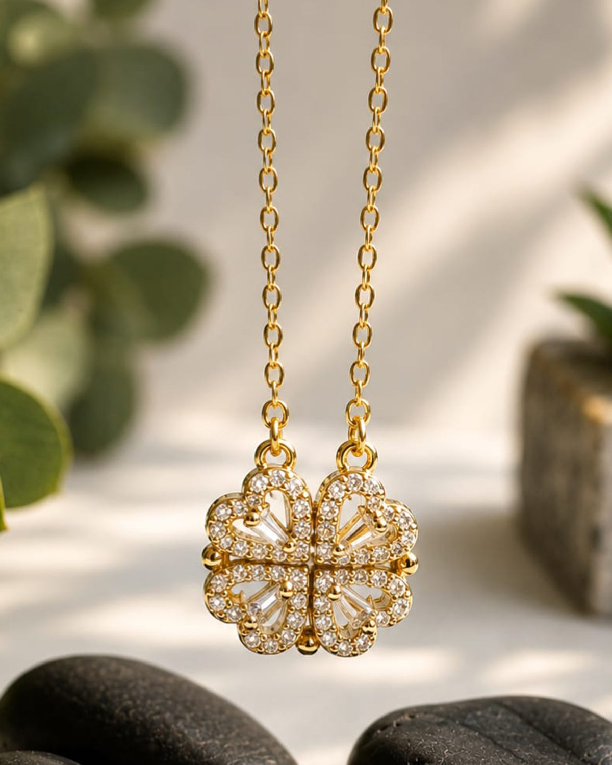 Crystal Heart Pendant chain-Gold