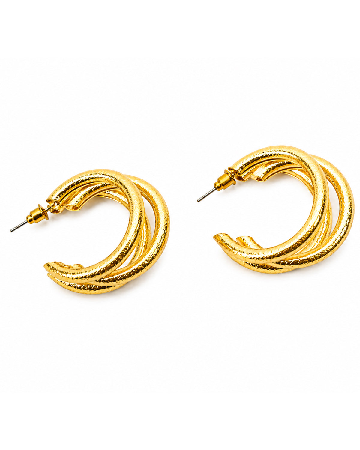 Triple band golden hoops