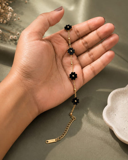 Black flower bracelet chain
