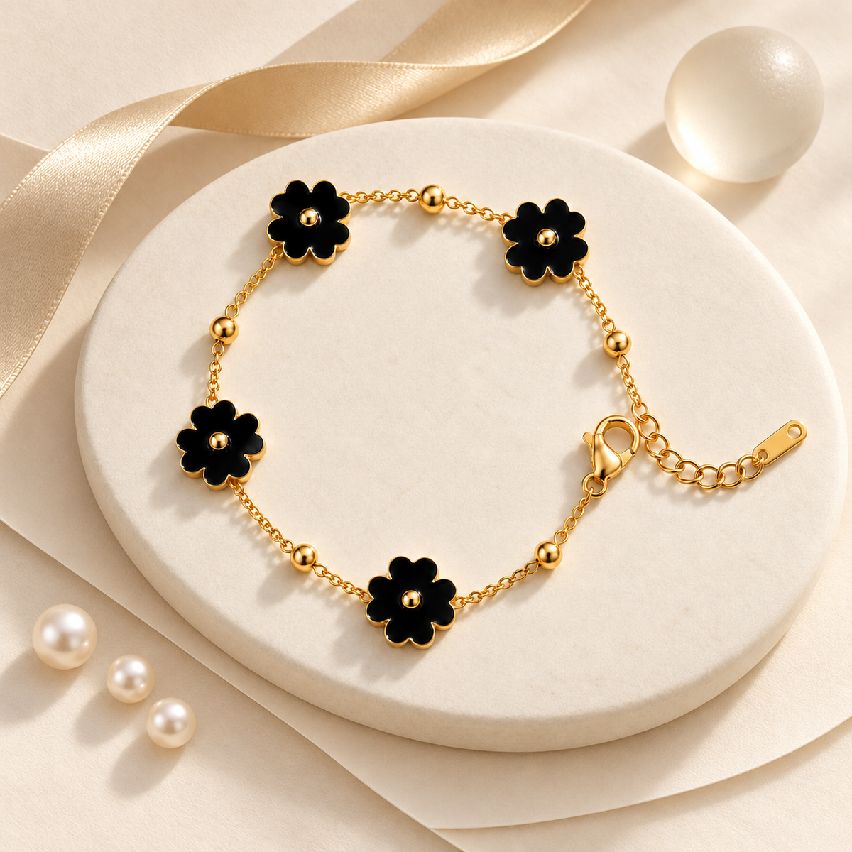 Black Flower Bracelet Chain