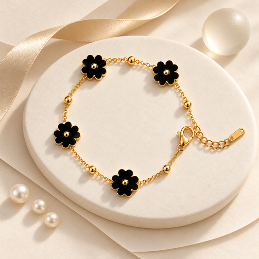 Black Flower Bracelet Chain