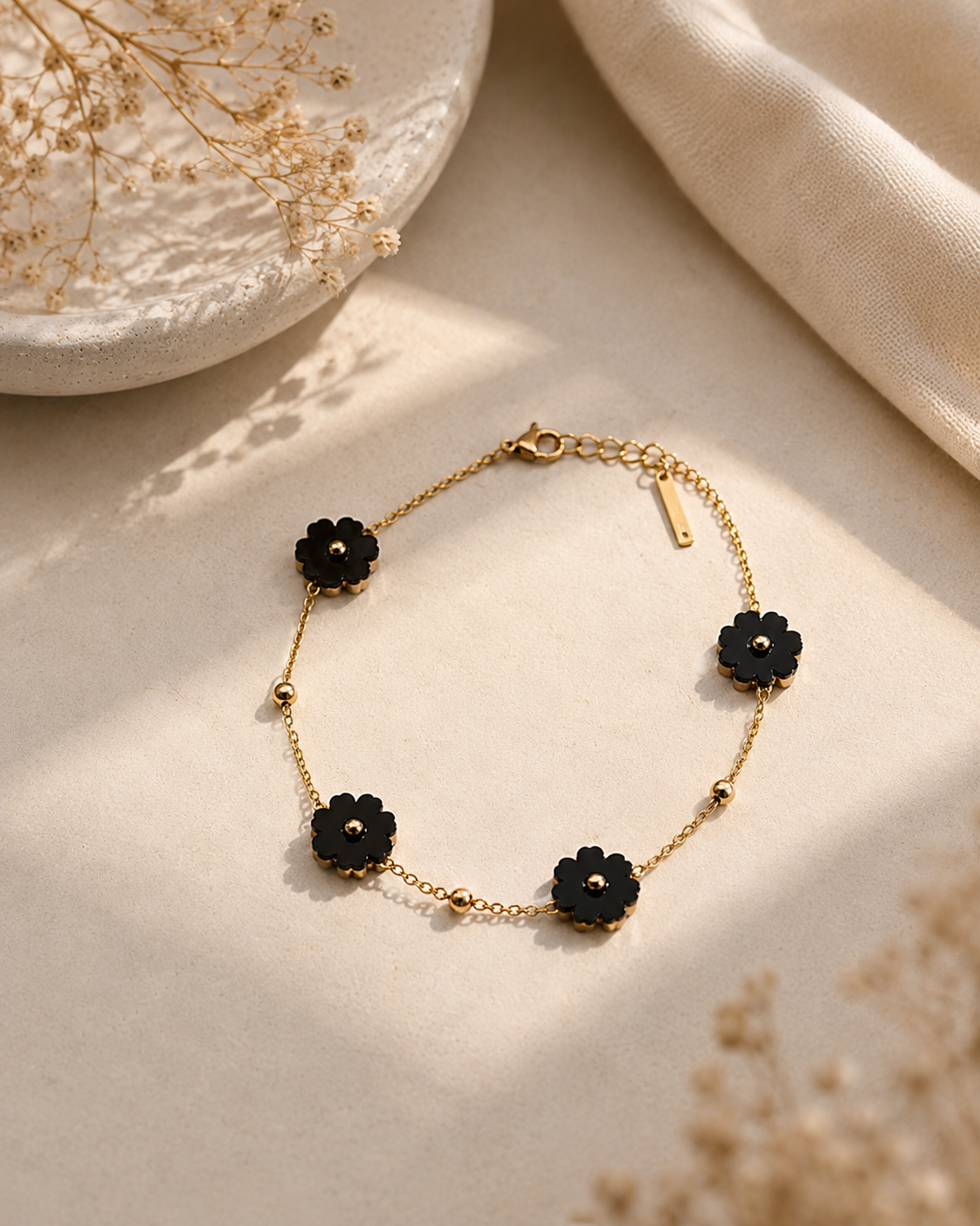 Black flower bracelet chain