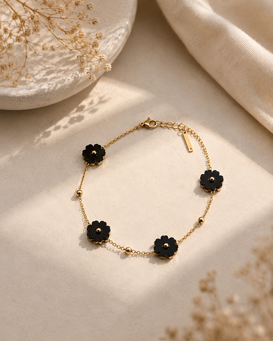 Black flower bracelet chain