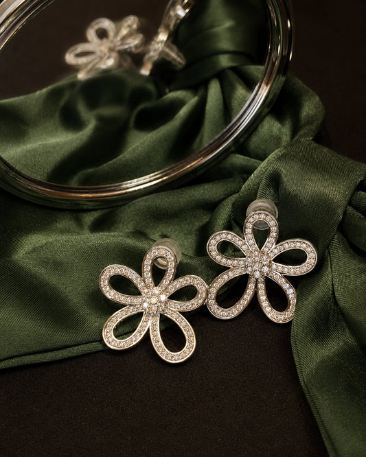 Rhinestone studded flower earrings
