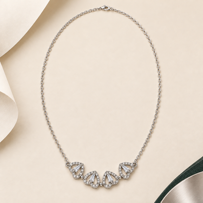 Crystal Heart Pendant chain-Silver
