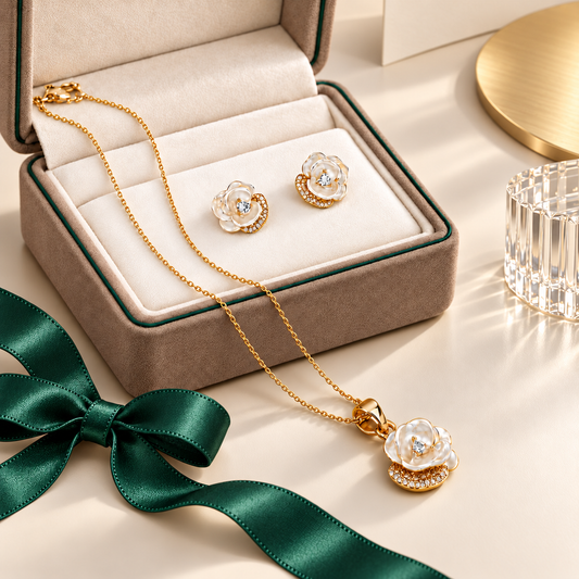 Ivory Rose Pendant Set