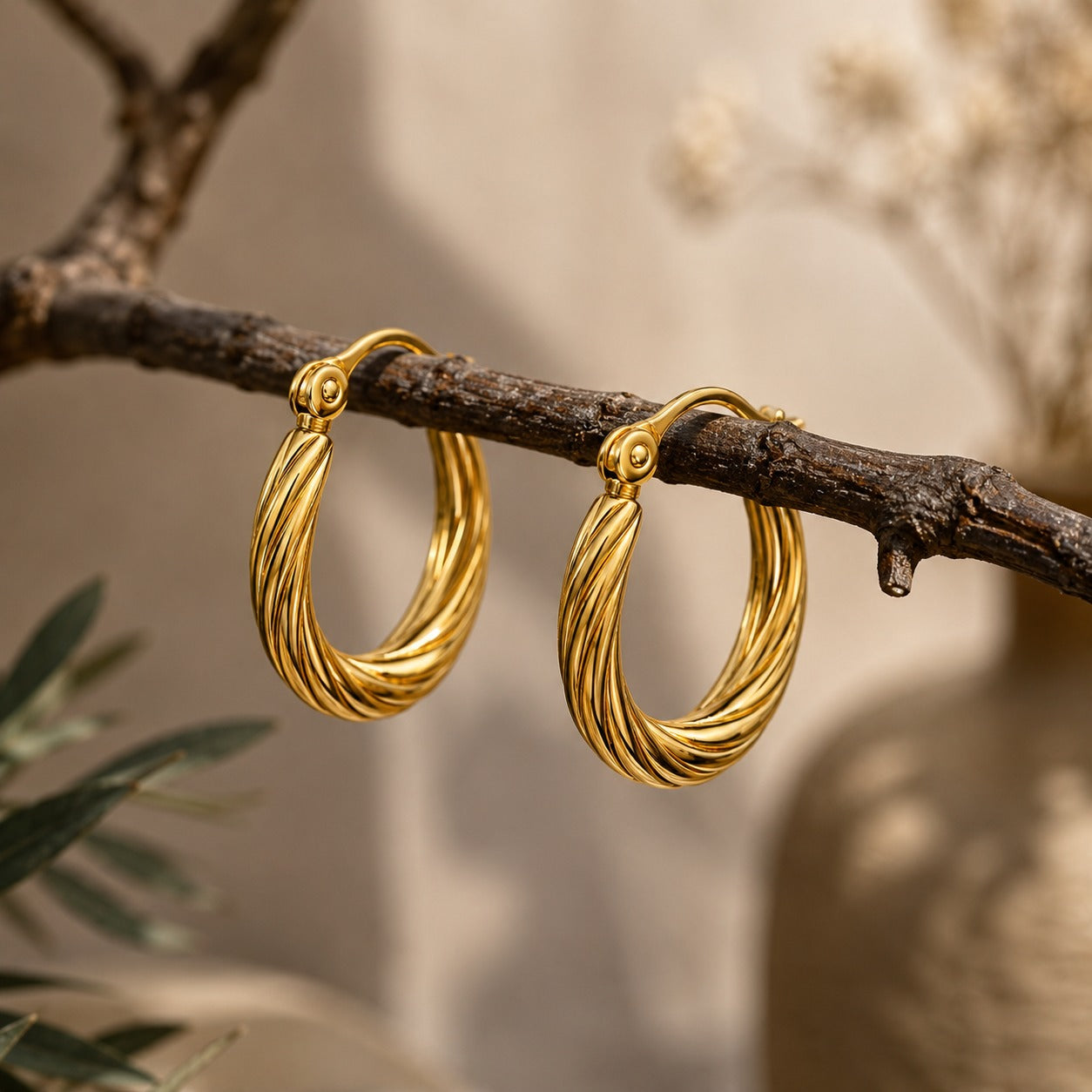 Oval Golden Hoops